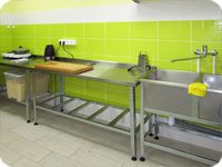 Мясной цех: моечные ванны и производственные столы